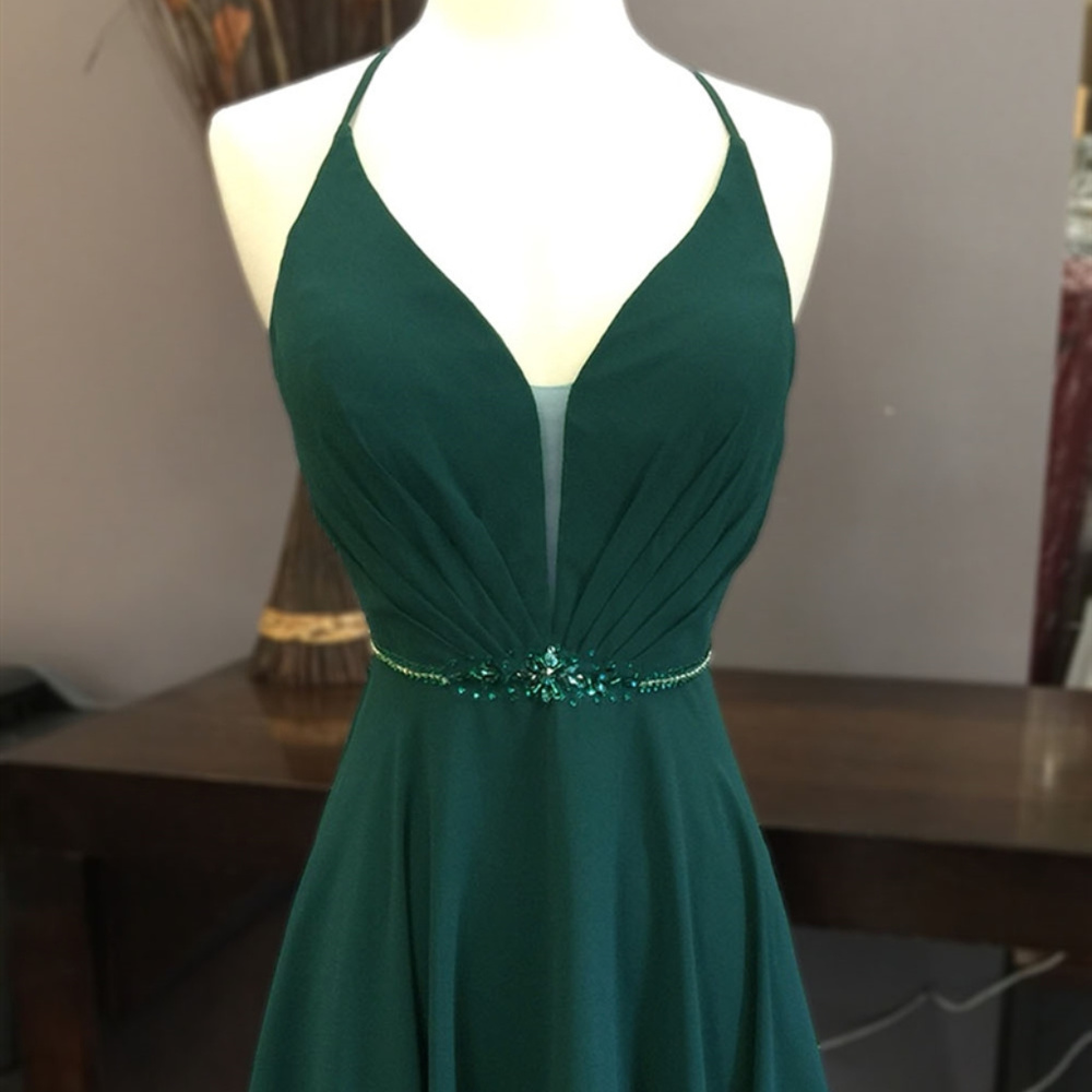 Open Back Green Chiffon Sheath Dress ACSU027S